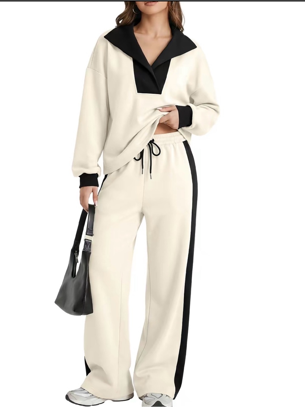 Cream & Black Two-Piece Lounge Set – Size S/M